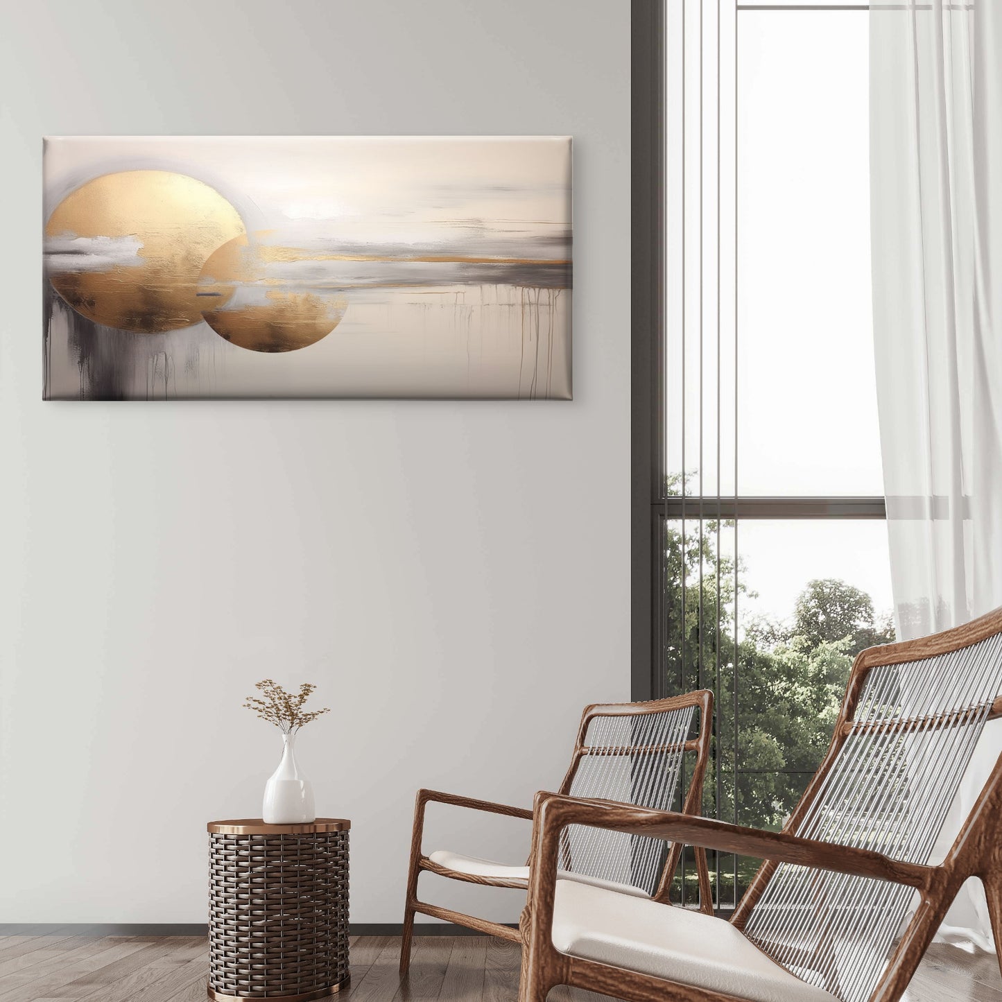 Abstract Golden Geometric Wall Art Canvas Office Home Room Framed 120x60cm