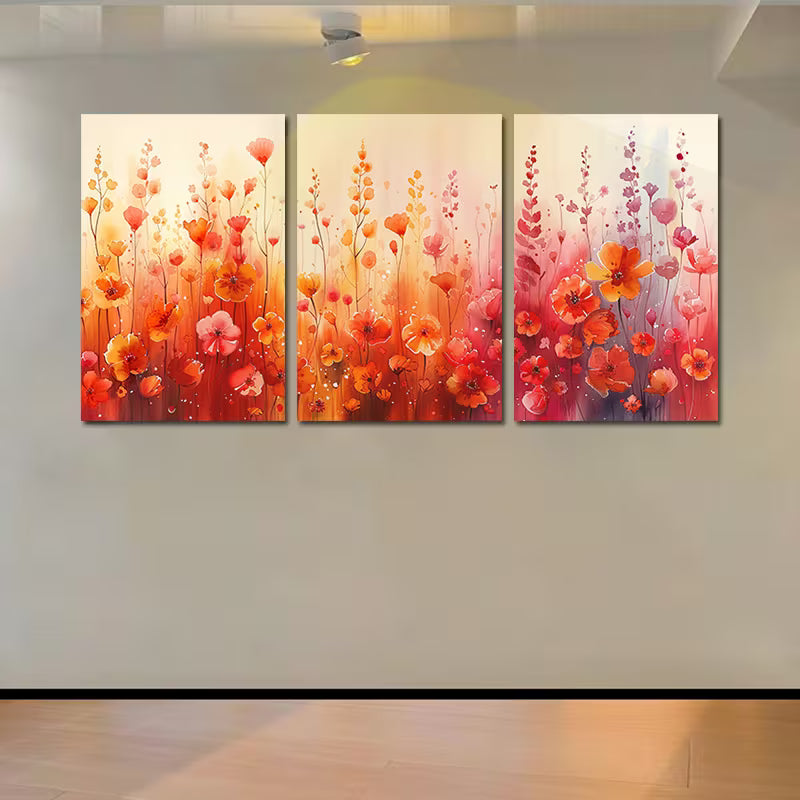 3pcs Vibrant Red, Orange & Pink Flowers Wall Art Set Canvas Framed 40x60cm - High Quality Print 100% Australian Made Wall Canvas Ready to Hang