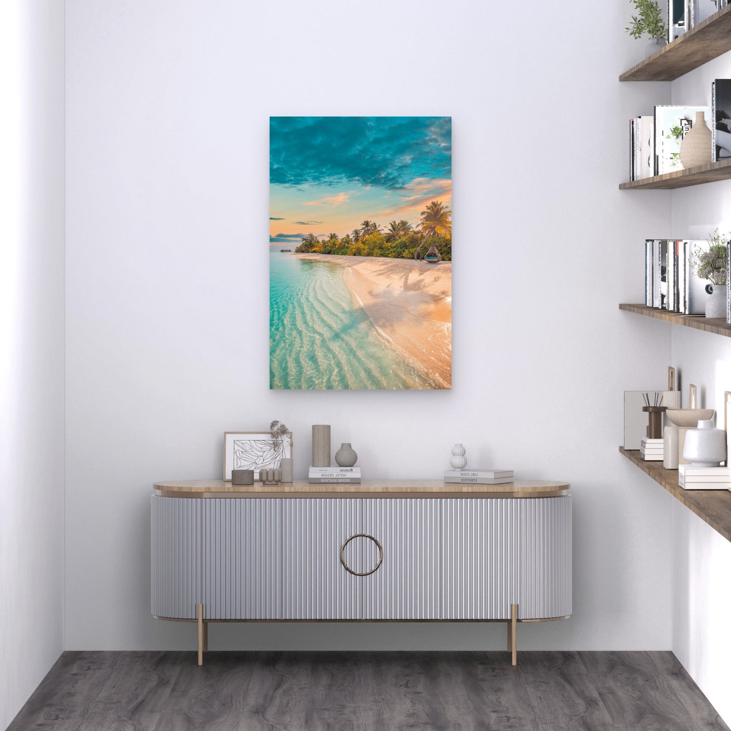 Tropical Paradise Island Beach Sunset 40x60cm Metal Print Ready to Hang
