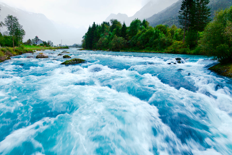 Milky Blue Glacial Water of Briksdal River in Norway Wall Art Decor 100% Australian Made - Bella Home Decor