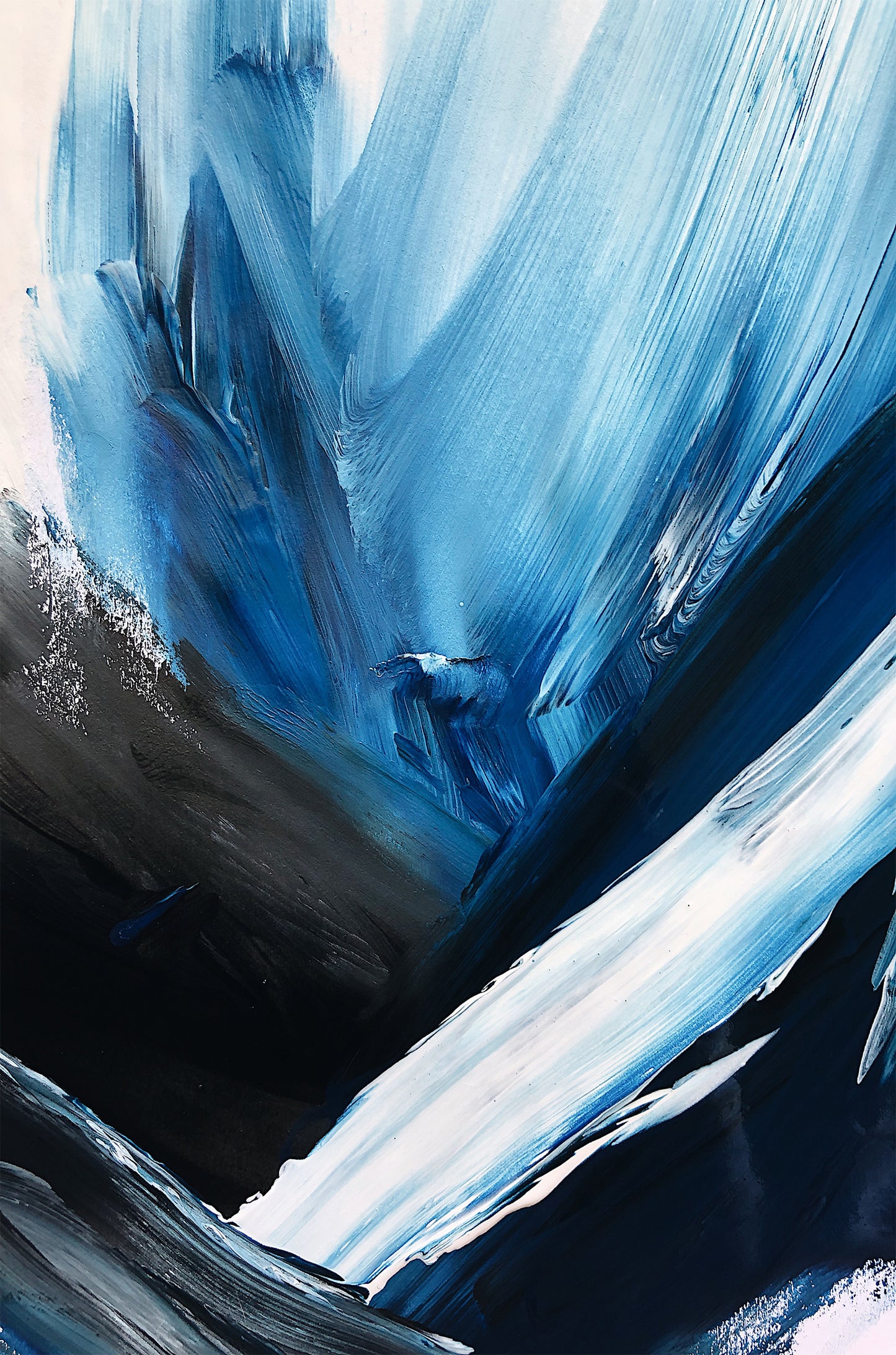 Deep Blue White Palette Stroke 60x90cm Metal Print Ready to Hang