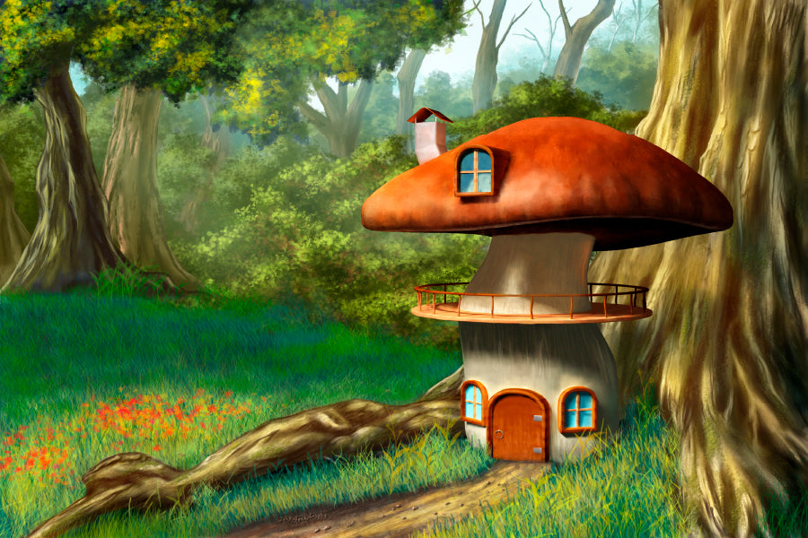 Mushroom House in An Enchanted Forest Acrylic Glass Print Tempered Glass Wall Art 100% Made in Australia Ready to Hang - Bella Home Decor