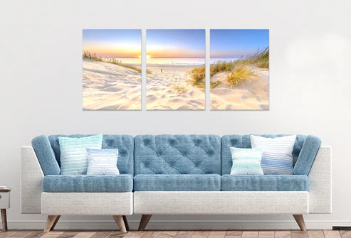 3pcs Sunset Beach Sandy Path Golden Hour Wall Art Set Canvas Unframed - High Quality Print 100% Australian Made Wall Canvas