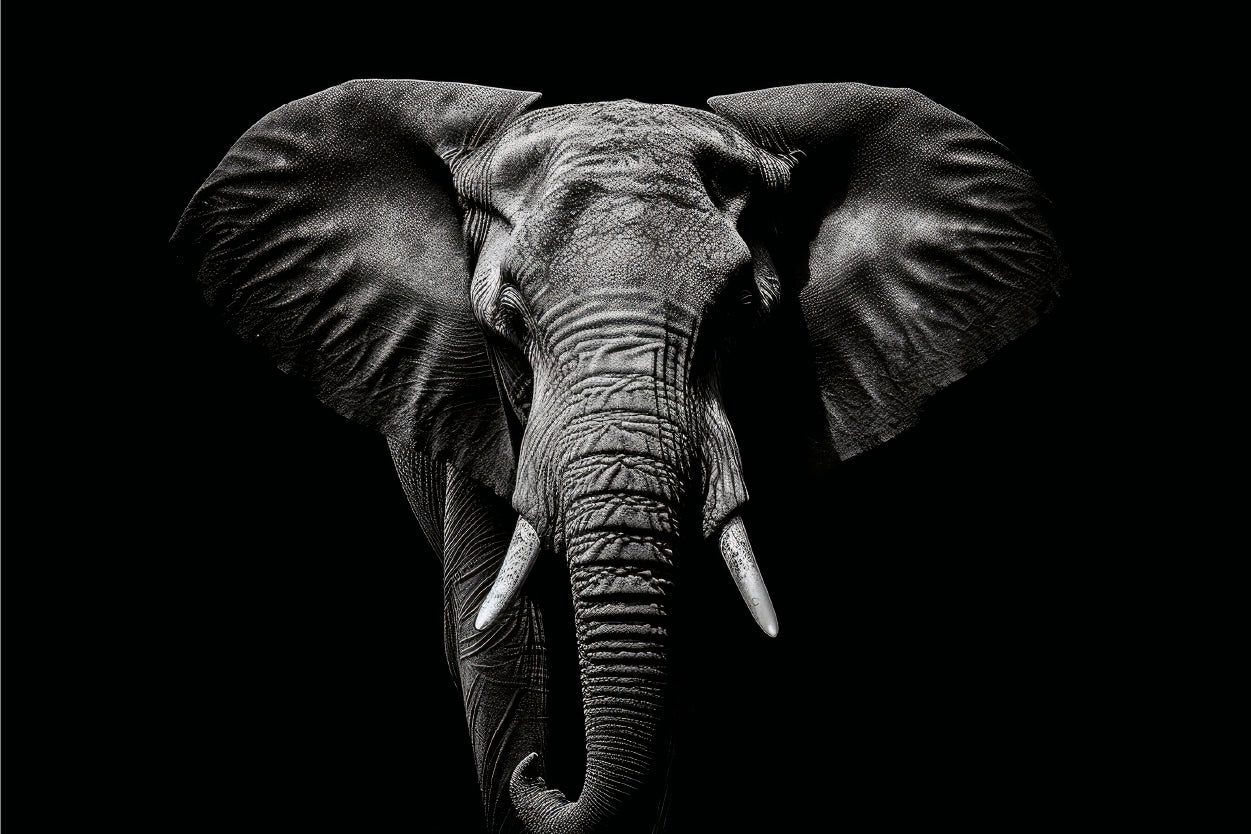 Elephant Isolated on Black Portrait Wildlife Animal Wall Art Decor 100% Australian Made