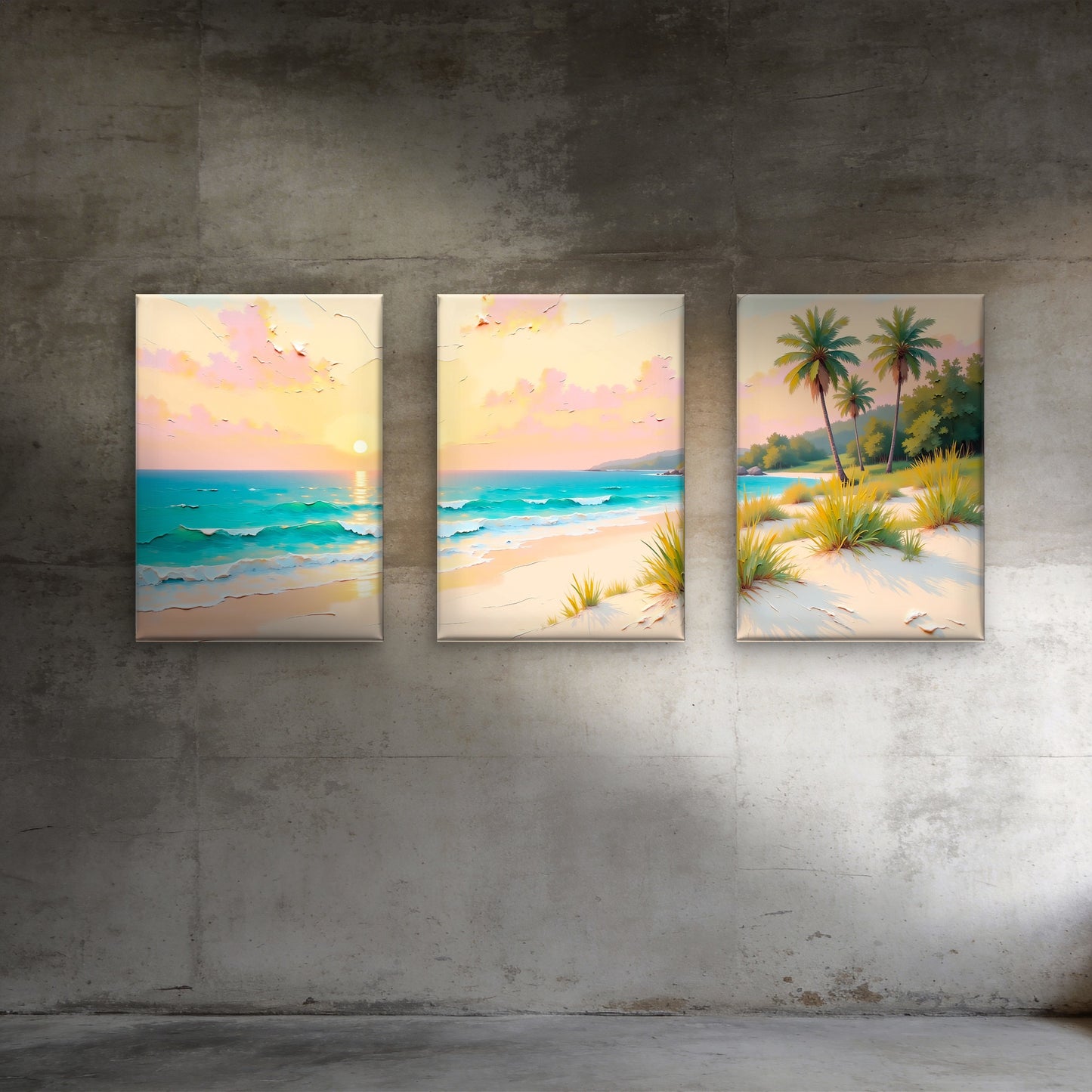 3pcs Tropical Coastal Beach Sunset Palm Tree Wall Art Set Canvas Framed 40x60cm - High Quality Print 100% Australian Made Wall Canvas Ready to Hang