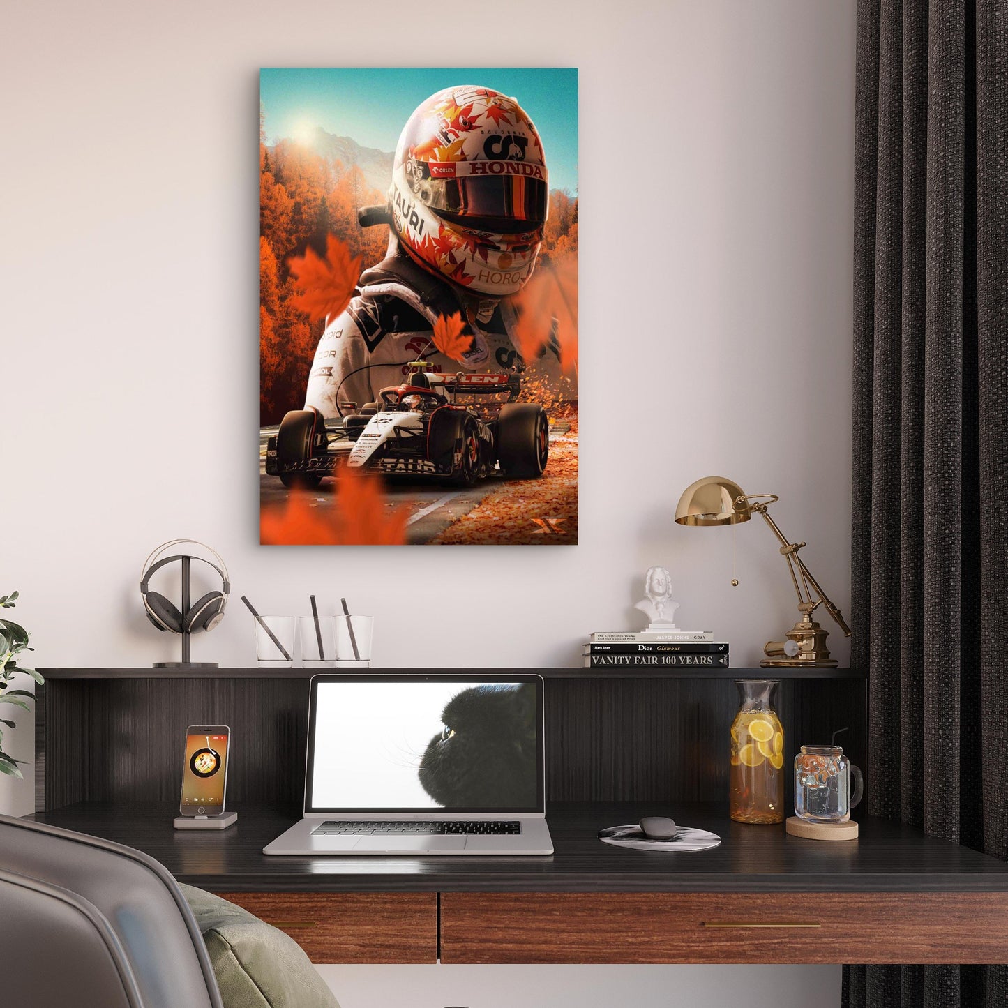 Autumn Foliage Motorsport Racing Car 40x60cm Metal Print Ready to Hang