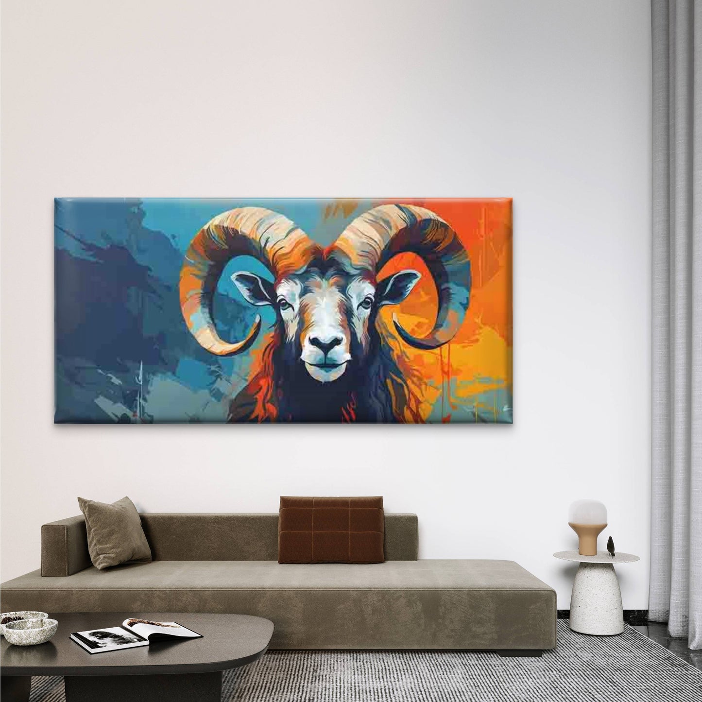 Modern Abstract Ram Head Wall Art Canvas Office Home Room Framed 120x60cm