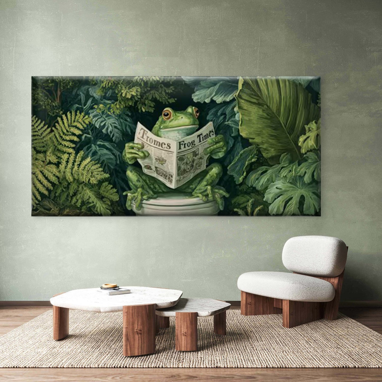 Funny Frog Reading Newspaper Wall Art Canvas Office Home Room Framed 120x60cm