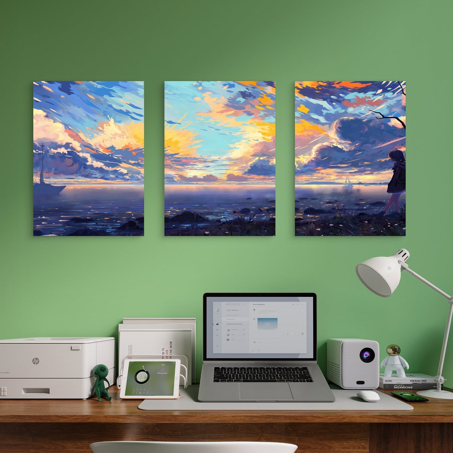 3pcs Impressionist Ocean Horizon Sunset Metal Print Ready to Hang Art