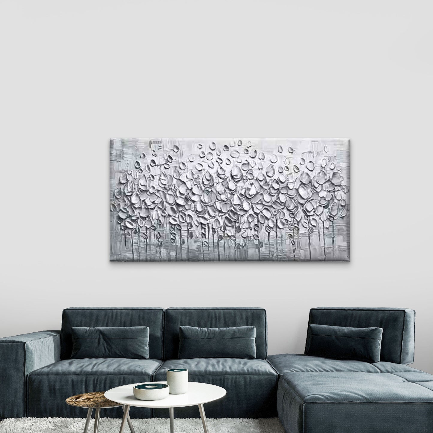 Abstract Silvery Trees Wall Art Canvas Office Home Room Framed 120x60cm - Bella Home Decor