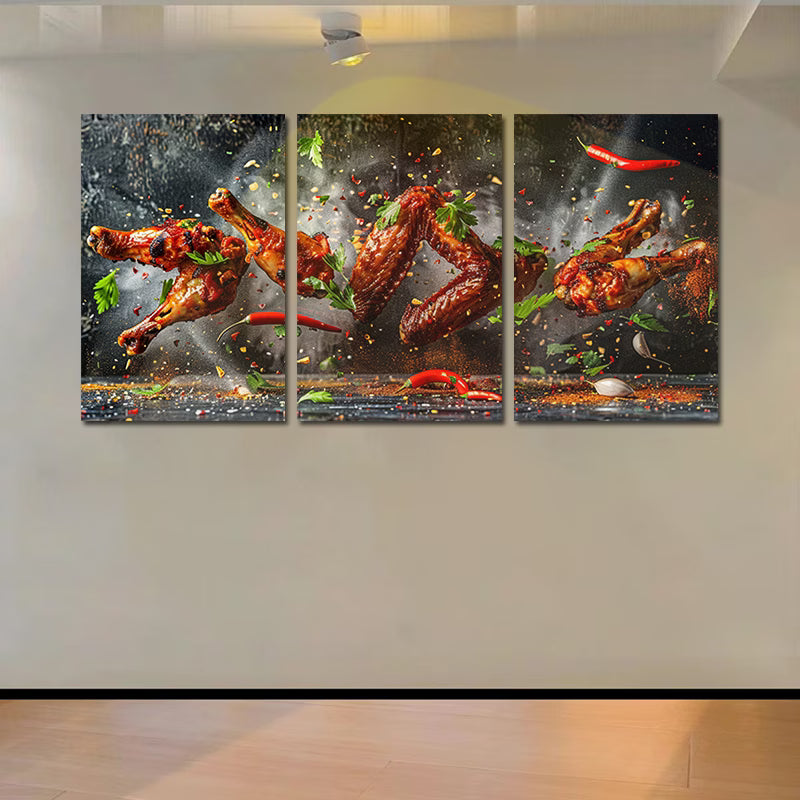 3pcs Chicken Wings Float in the Air Design Wall Art Set Canvas Framed 60x90cm - High Quality Print 100% Australian Made Wall Canvas Ready to Hang - Bella Home Decor