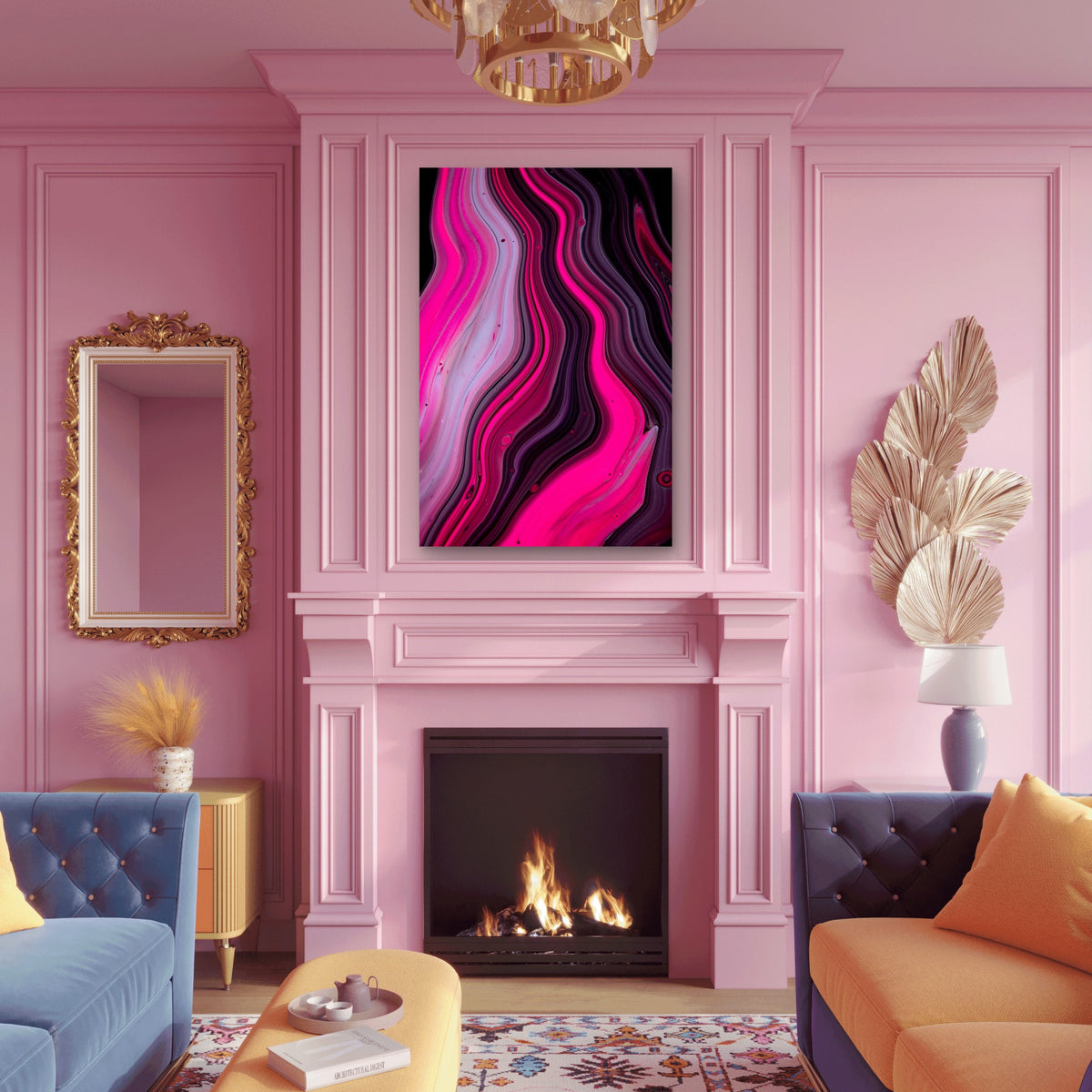 Mesmerizing Marble Effect with Flowing Colors 40x60cm Metal Print Ready to Hang