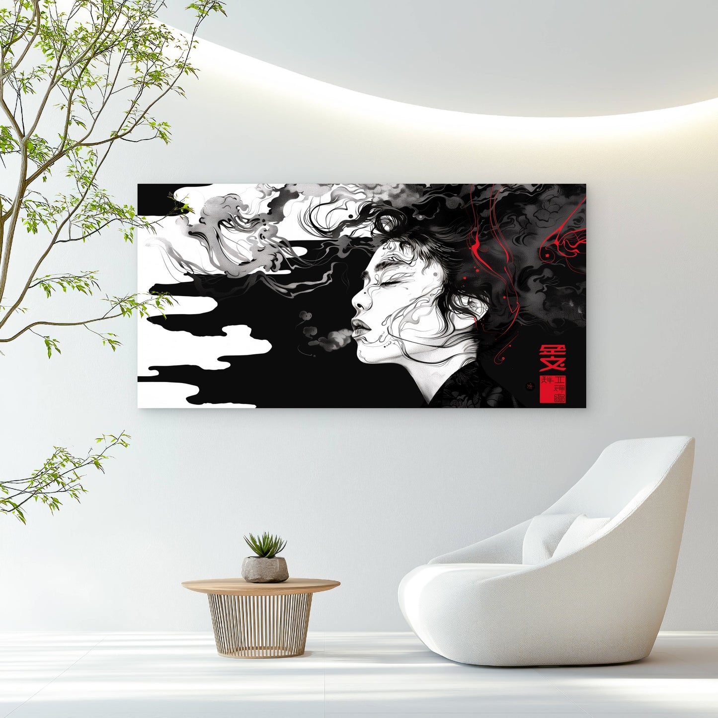 Black Smoke Red Serenity Wall Art Canvas Office Home Room Framed 120x60cm
