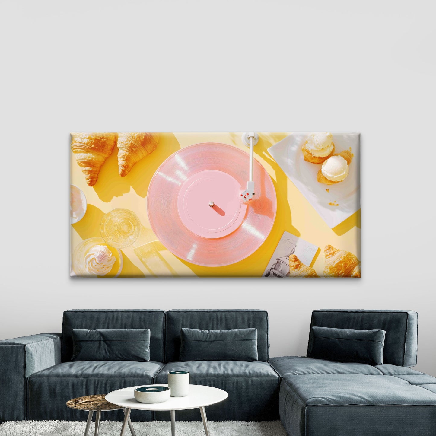 A Pink Record Player Wall Art Canvas Office Home Room Framed 120x60cm
