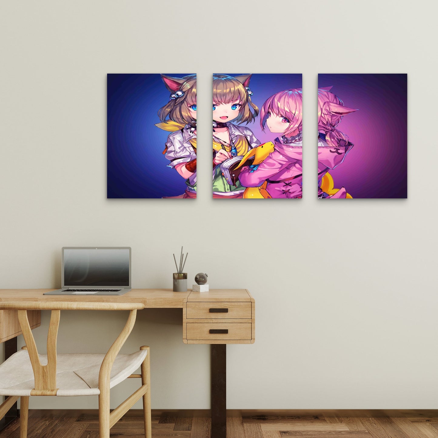 3pcs Kawaii Feline Pastel Violet Metal Print Ready to Hang Art