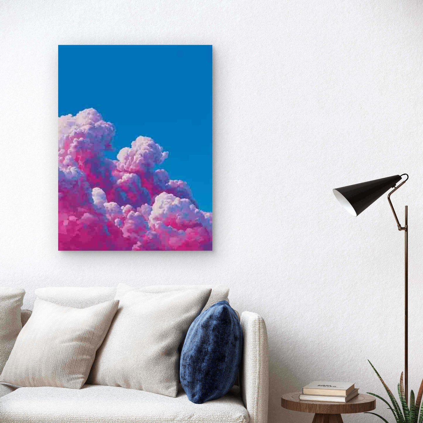 Blue & Pink Manga Style Clouds 40x60cm Metal Print Ready to Hang