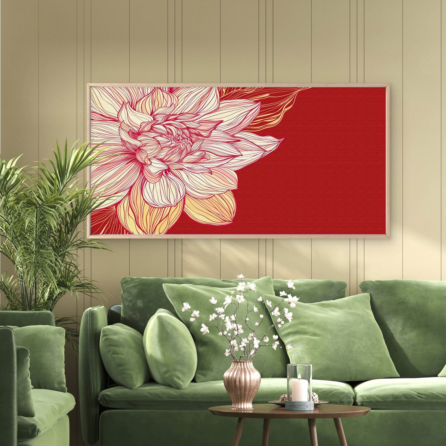 Red Dahlia Flower Art Wall Art Canvas Office Home Room Framed 120x60cm