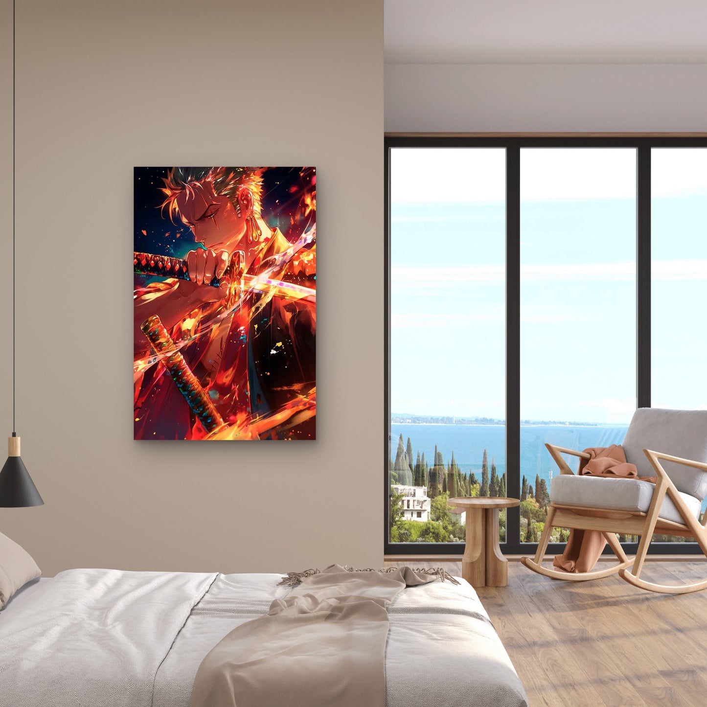 Green Hair Anime Swordsman & Katana 40x60cm Metal Print Ready to Hang