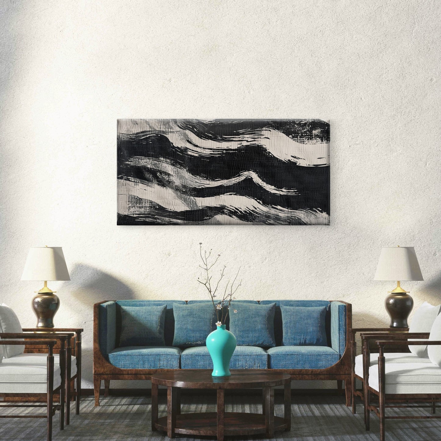 Japanese Sumi e Style Abstract Wall Art Canvas Office Home Room Framed 120x60cm