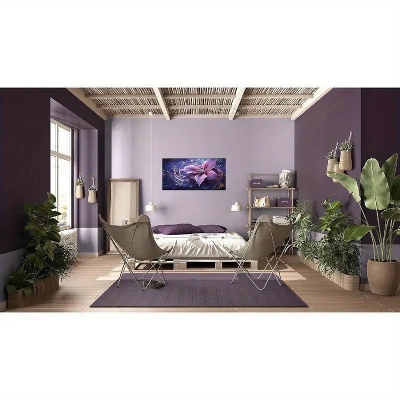 Abstract Purple Flower Vibrant Floral Wall Art canvas office home room framed 120x60cm - Bella Home Decor