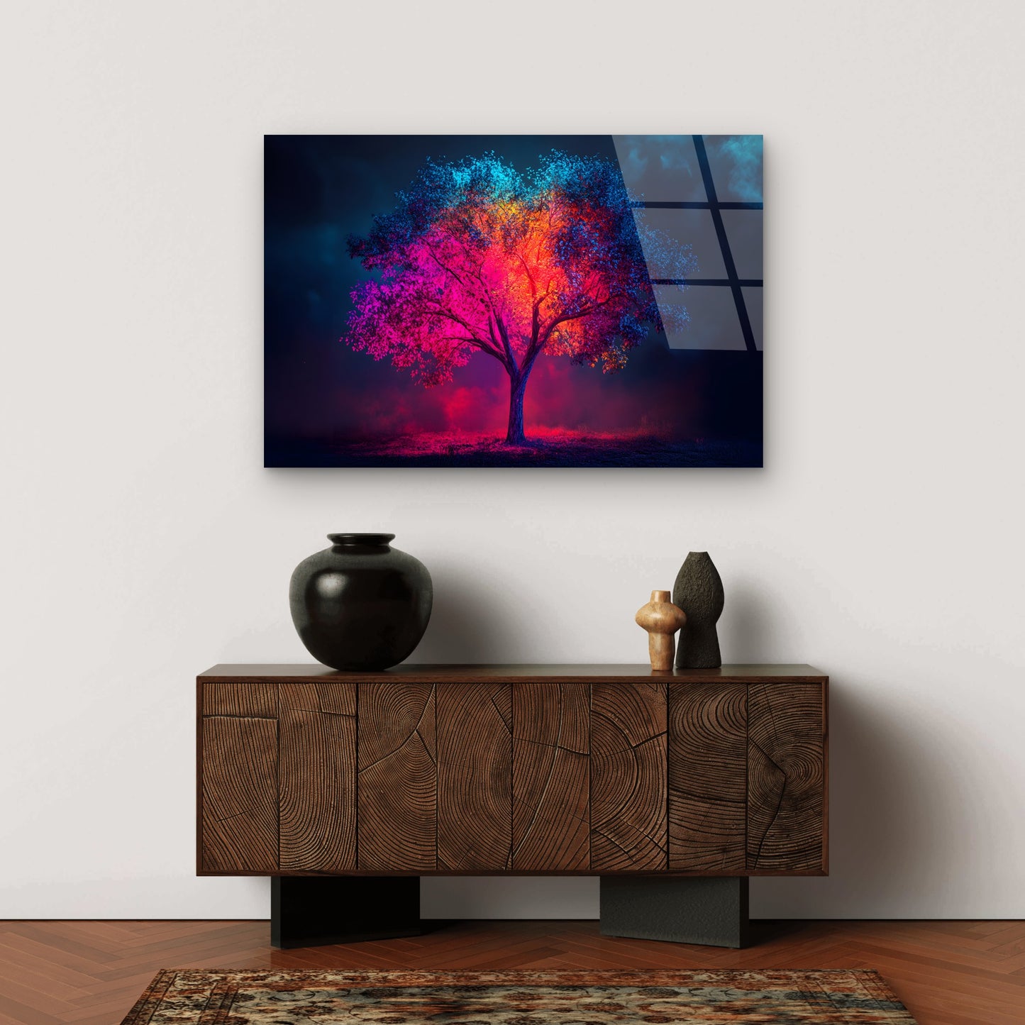 Vibrant Neon Tree of Life Surreal Pink Blue Illuminated Night Acrylic Glass Printing Wall Art Australian Made Quality