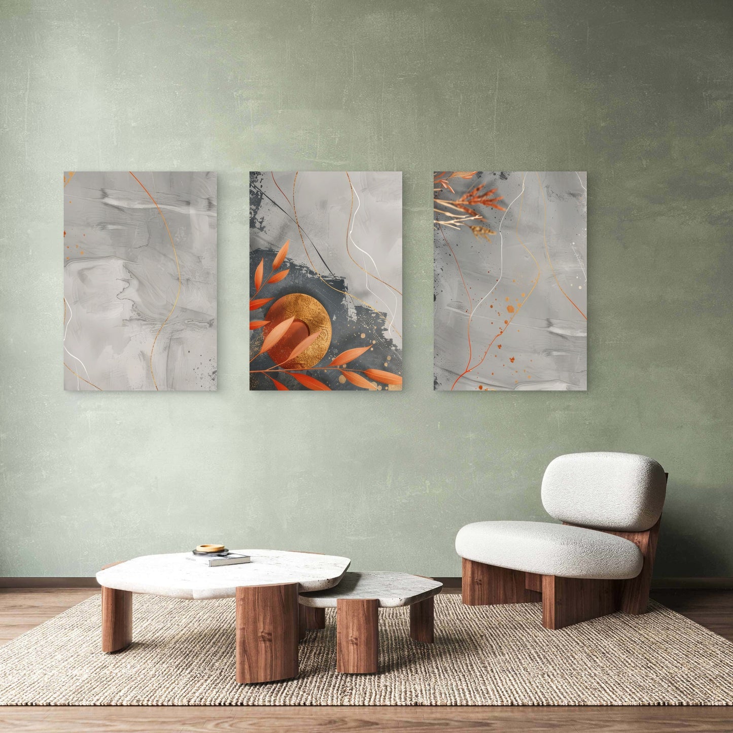 3pcs Terracotta Autumn Botanical Wall Art Set Canvas Framed 60x90cm - High Quality Print 100% Australian Made Wall Canvas Ready to Hang