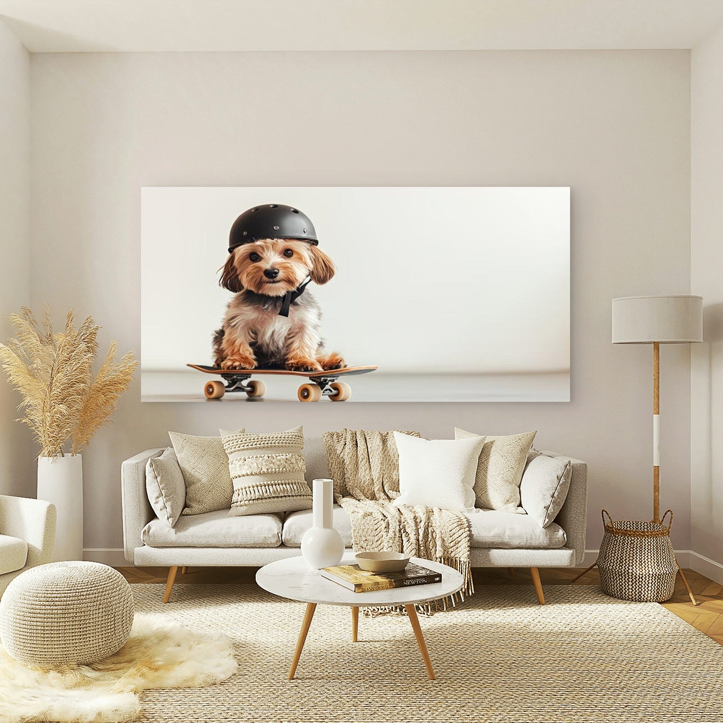 Adorable Dog on Skateboard Wall Art Canvas Office Home Room Framed 120x60cm - Bella Home Decor