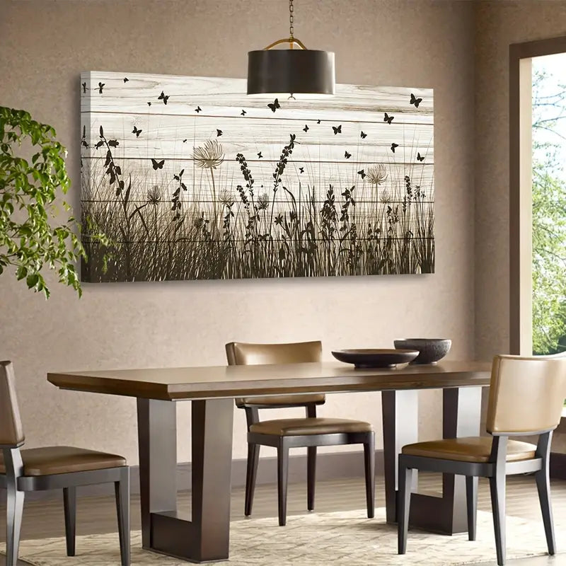 Modern Wildflower Butterfly Autumn Wall Art canvas office home room framed 120x60cm - Bella Home Decor