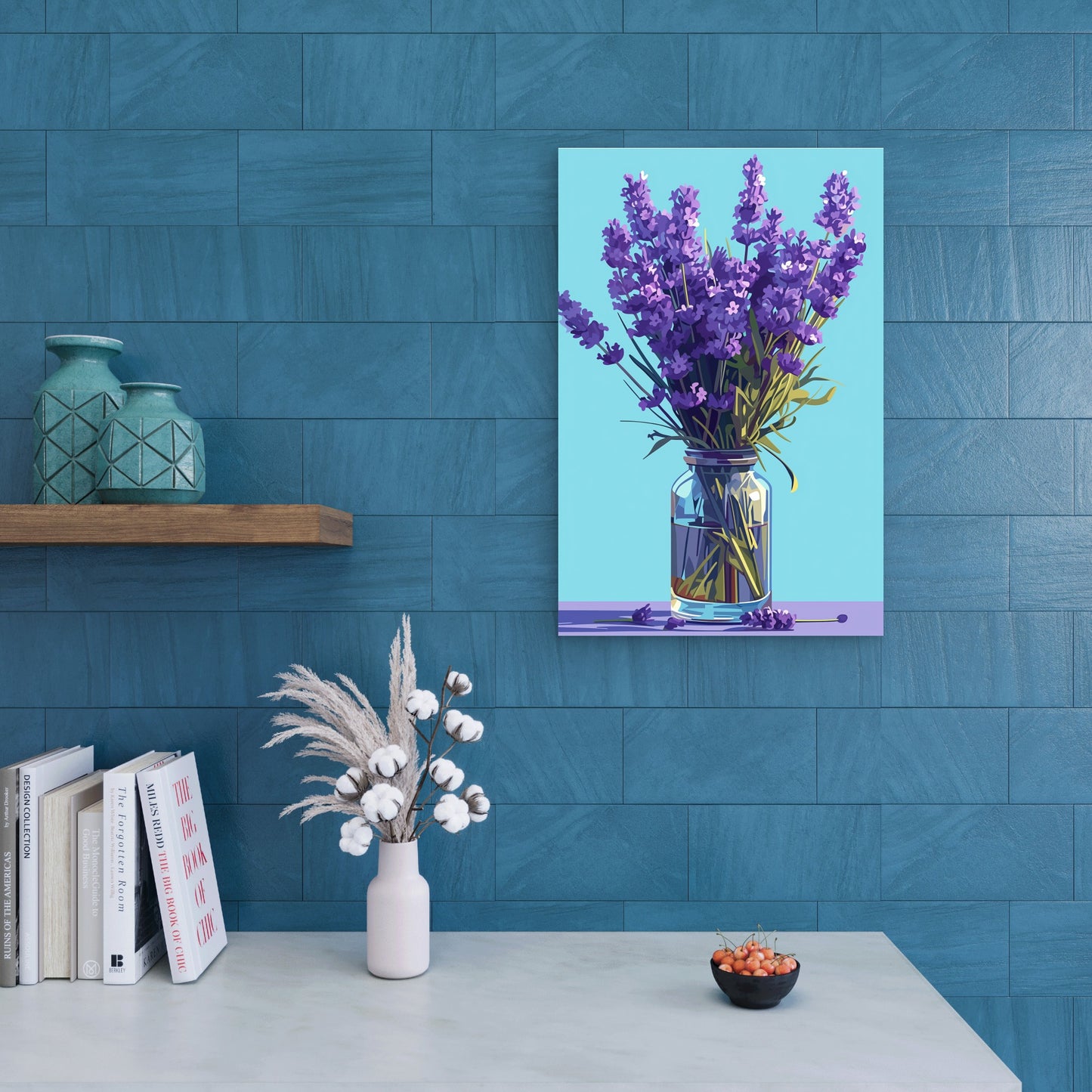 Purple Lavender Bouquet Glass Jar Vase Blue 40x60cm Metal Print Ready to Hang