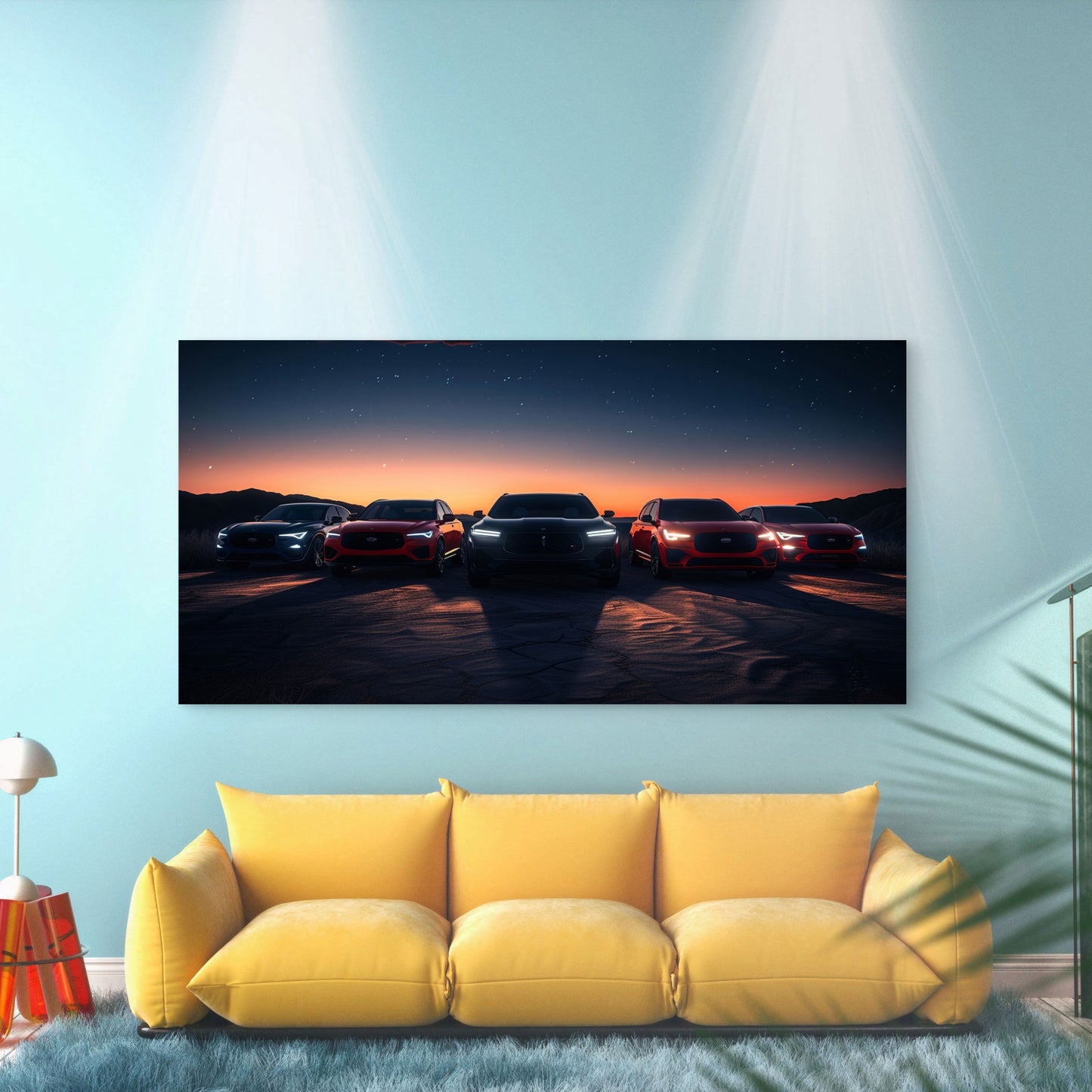 Five performance cars at sunset Wall Art Canvas Office Home Room Framed 120x60cm - Bella Home Decor