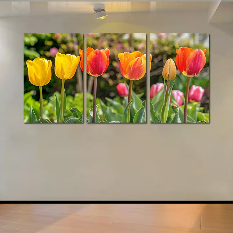 3pcs Vibrant Tulip Florals Illustration Wall Art Set Canvas Framed 40x60cm - High Quality Print 100% Australian Made Wall Canvas Ready to Hang