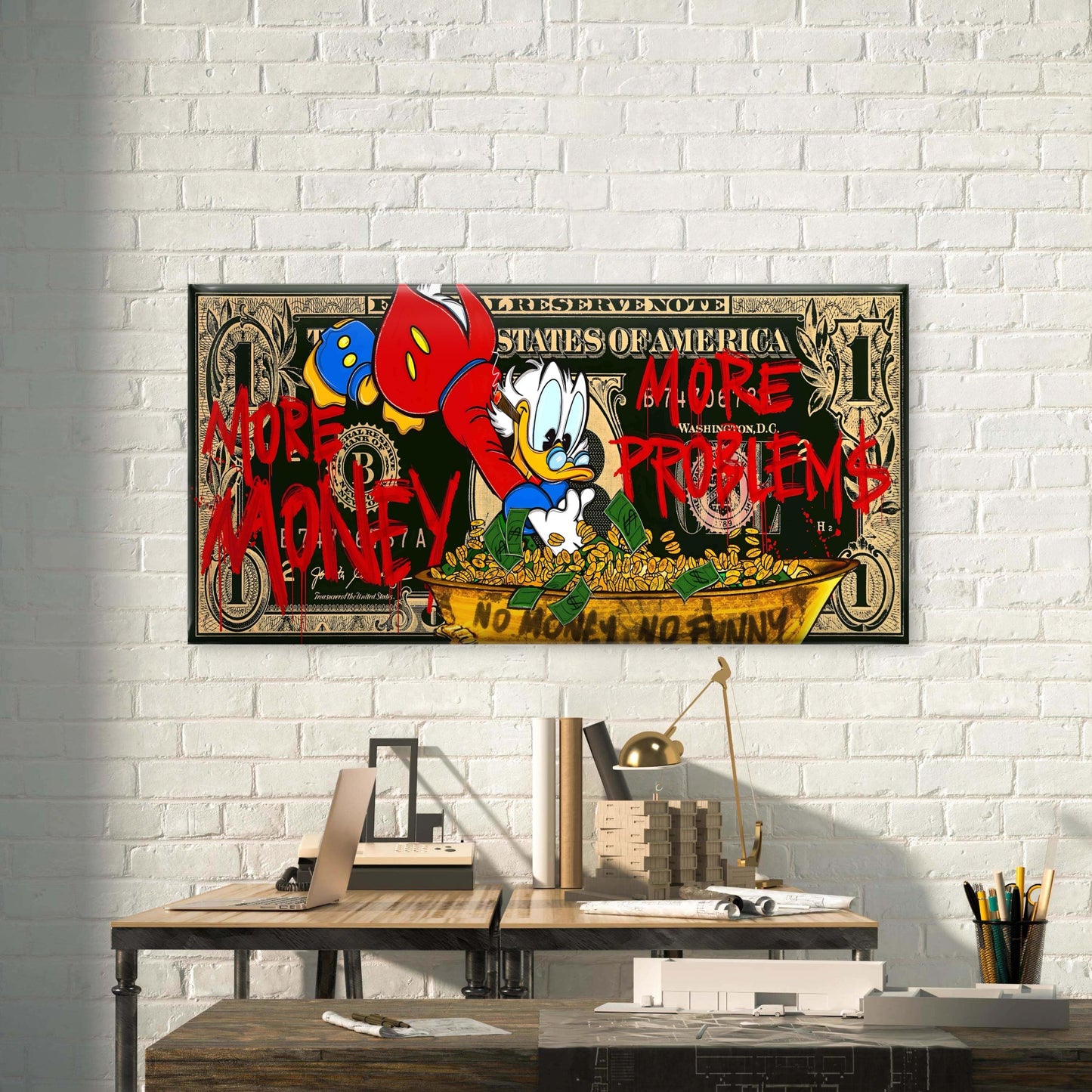 More Money More Problems Wall Art Canvas Office Home Room Framed 120x60cm - Bella Home Decor