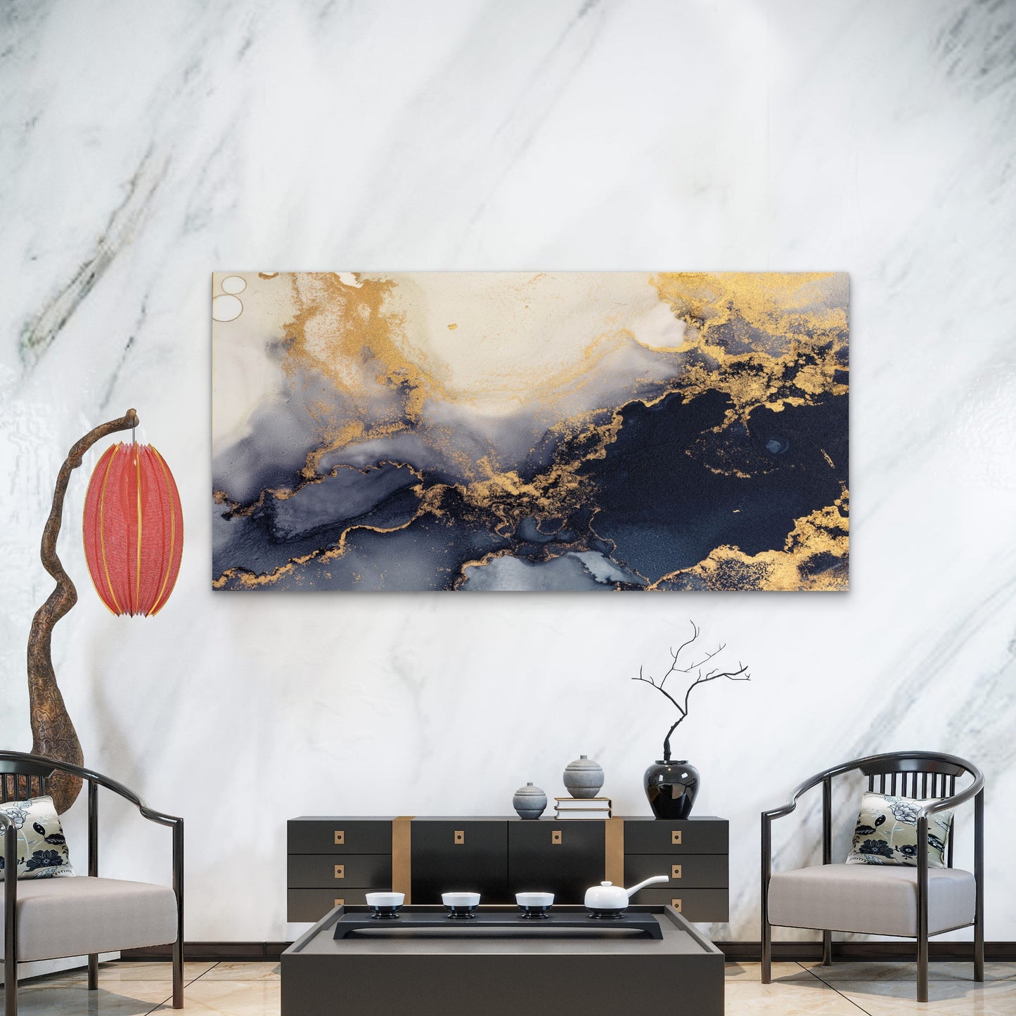 Swirls of Gilded Marble Wall Art Canvas Office Home Room Framed 120x60cm - Bella Home Decor