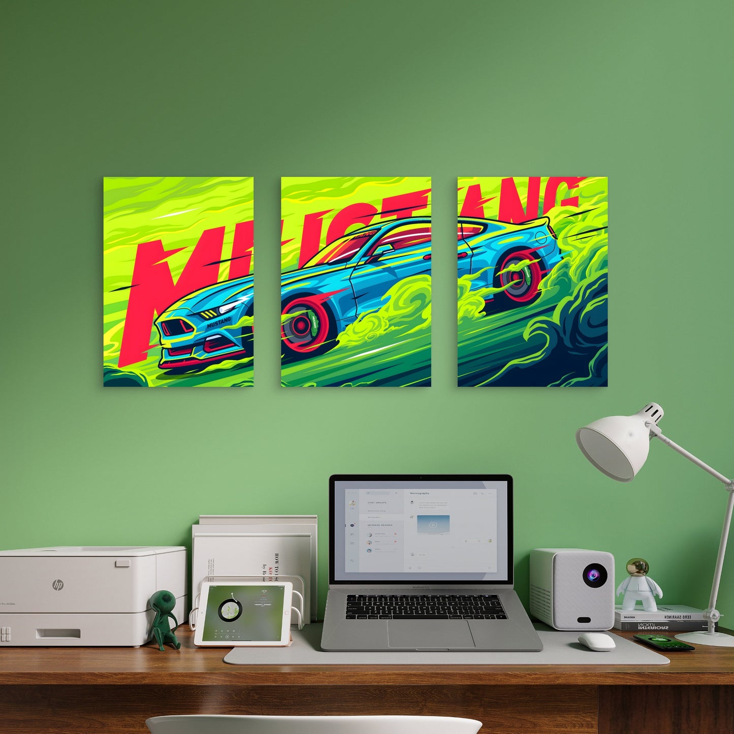 3pcs Viper Lime Turquoise Drift Vehicle Graphic Metal Print Ready to Hang Art