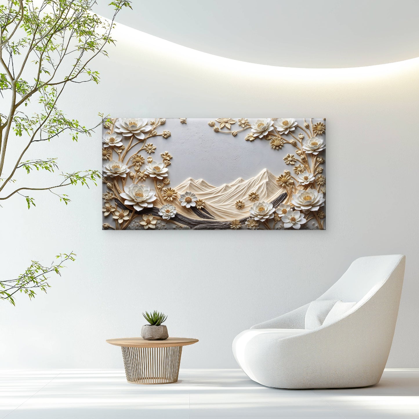 Lotus Gold Mountain Wall Art Canvas Office Home Room Framed 120x60cm