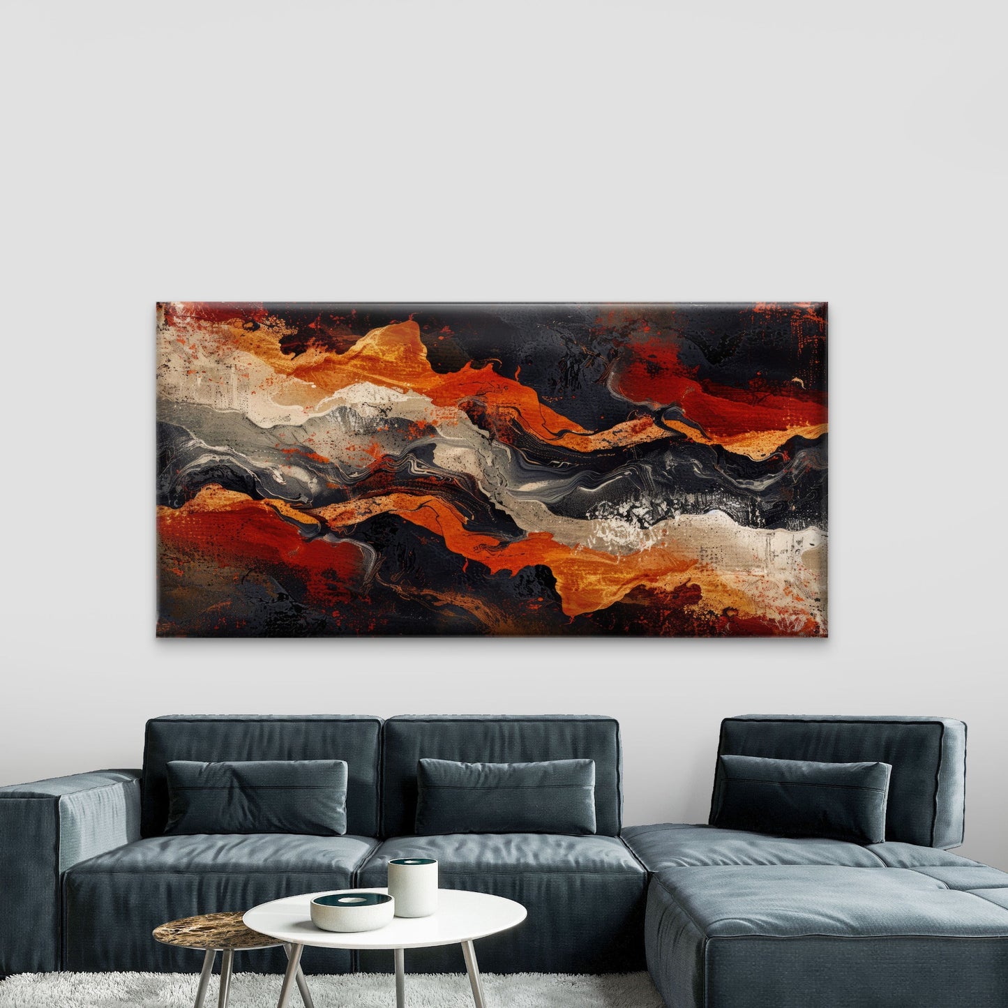 Red Gold Marble Fire Wall Art Canvas Office Home Room Framed 120x60cm