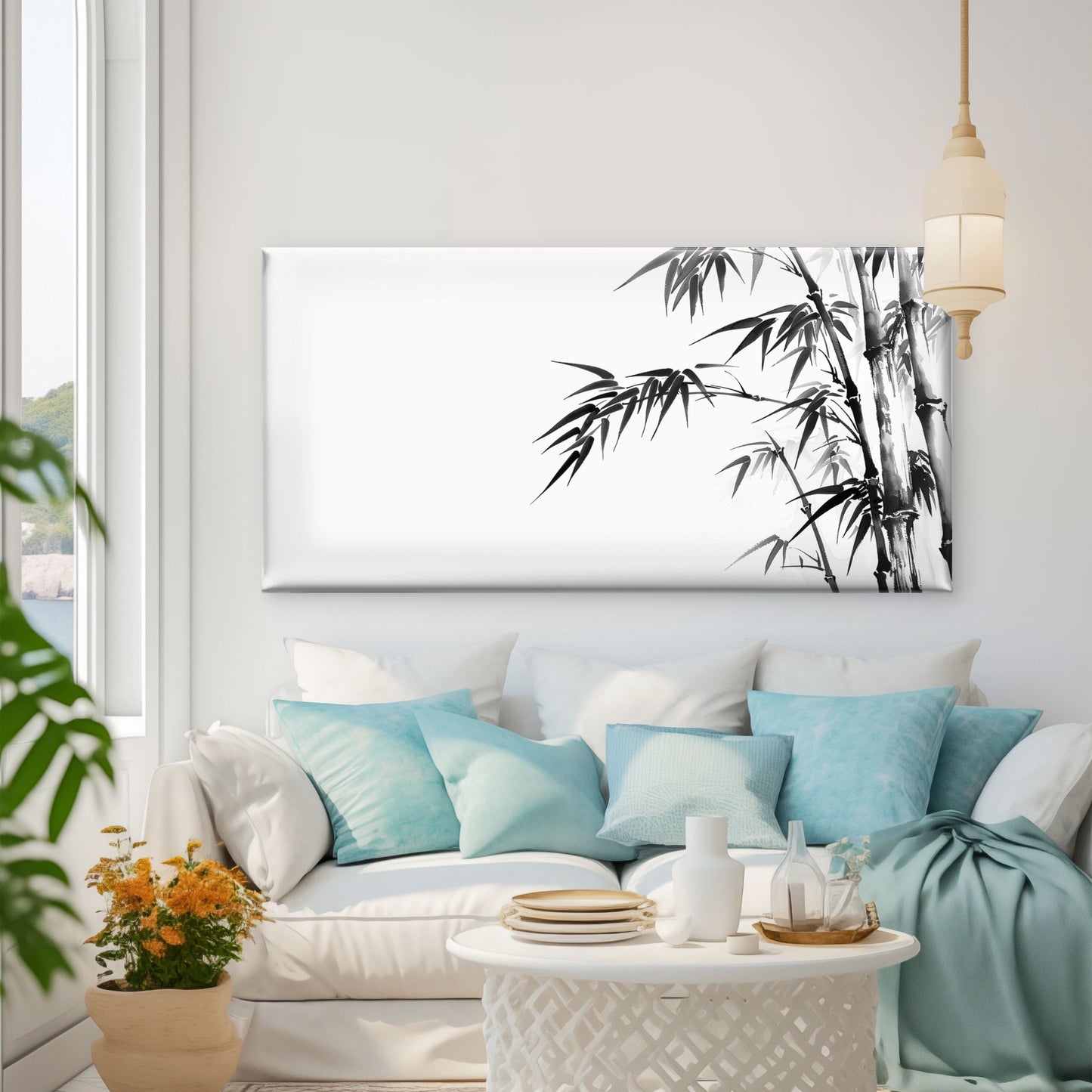 Black Ink Bamboo Stalks Art Wall Art Canvas Office Home Room Framed 120x60cm
