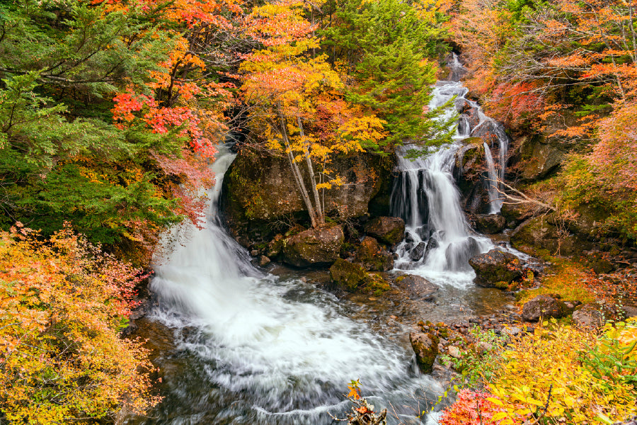 Ryuzu Waterfalls In Nikko City Glass Framed Wall Art, Ready to Hang Quality Print