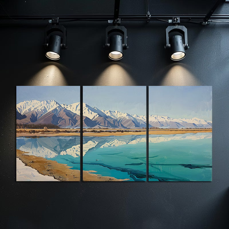 3pcs Tranquil Taldzor Lake & Snowy Mountains Wall Art Set Canvas Framed 60x90cm - High Quality Print 100% Australian Made Wall Canvas Ready to Hang