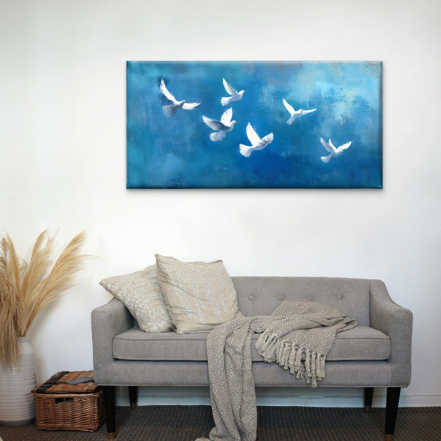 White Doves Flying Blue Sky Wall Art Canvas Office Home Room Framed 120x60cm