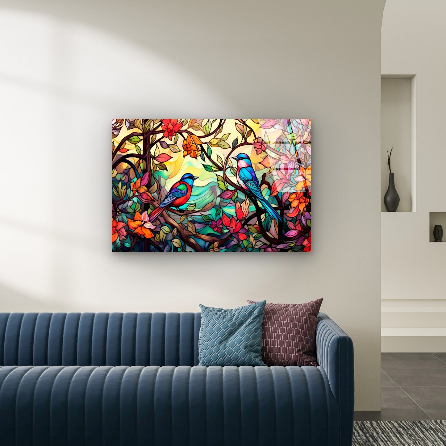 Stained Glass Style Birds Acrylic Glass Printing Wall Art Australian Made Quality