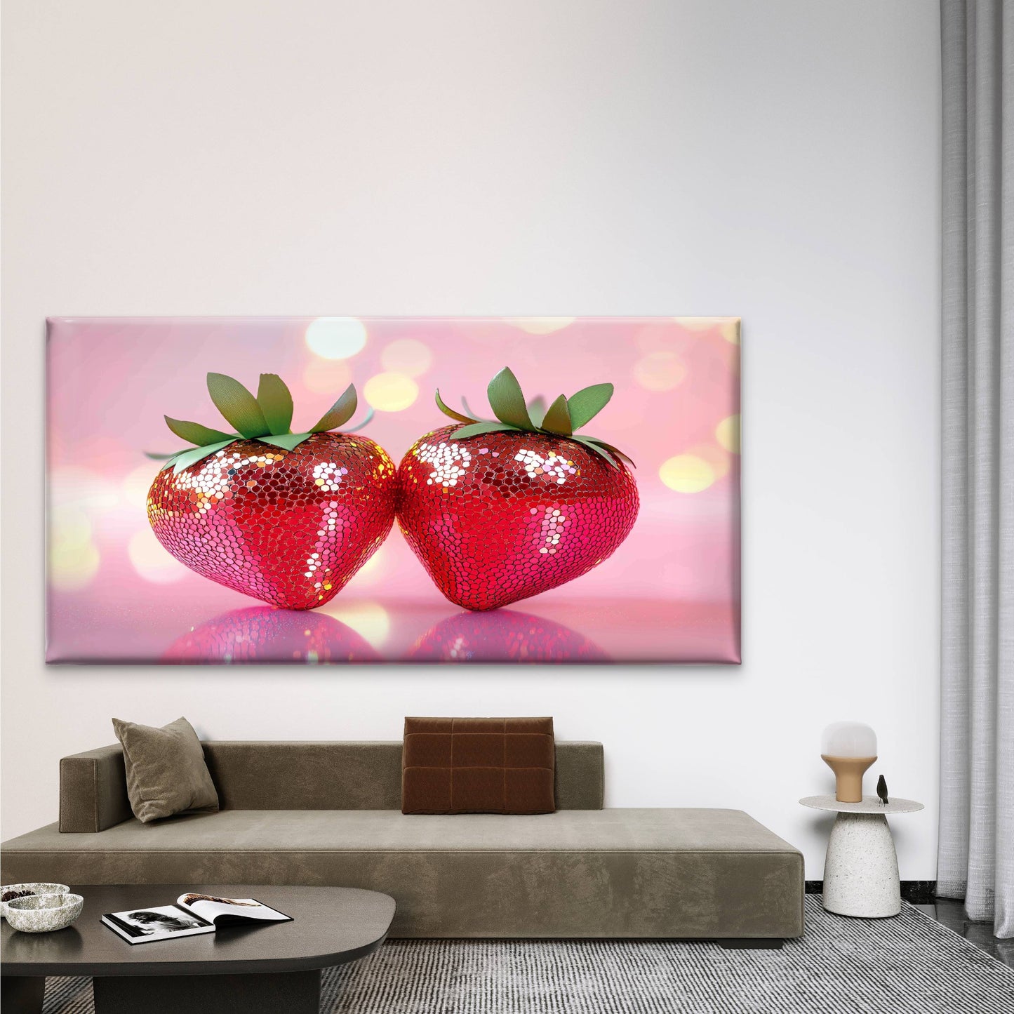 Funky Red Strawberry Disco Wall Art Canvas Office Home Room Framed 120x60cm