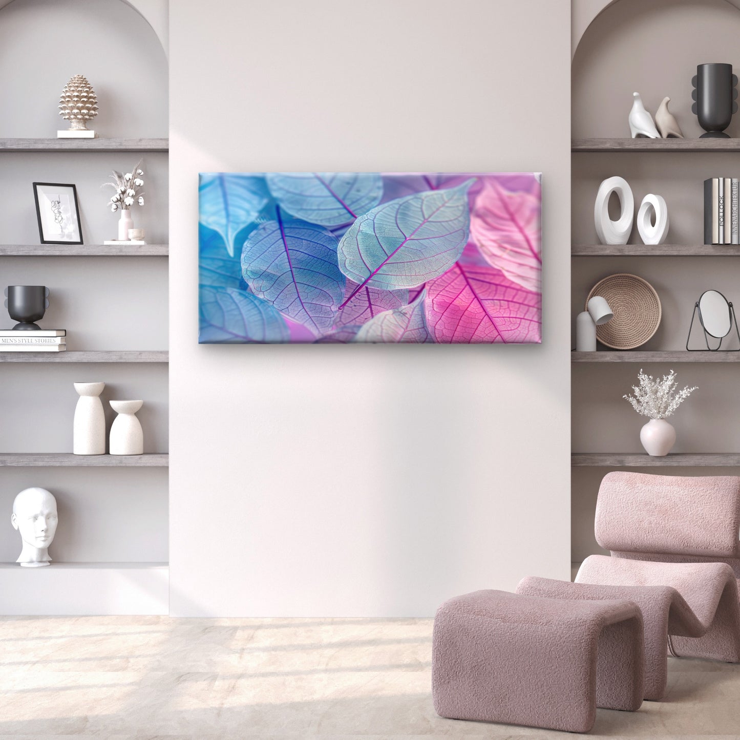 Colorful Background Leaves With Different Colors Purple Blue Pink Wall Art Canvas Office Home Room Framed 120x60cm