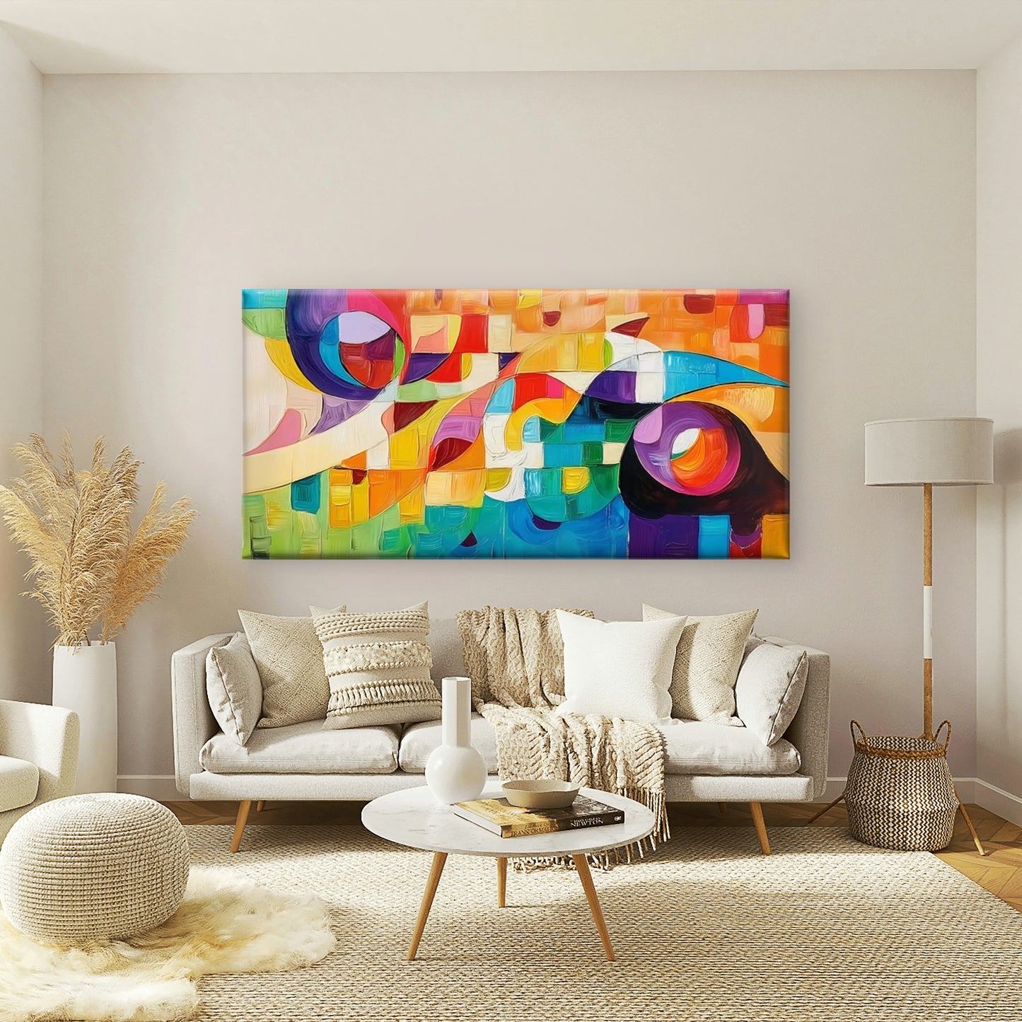 Colorful Abstract Forms Wall Art Canvas Office Home Room Framed 120x60cm - Bella Home Decor