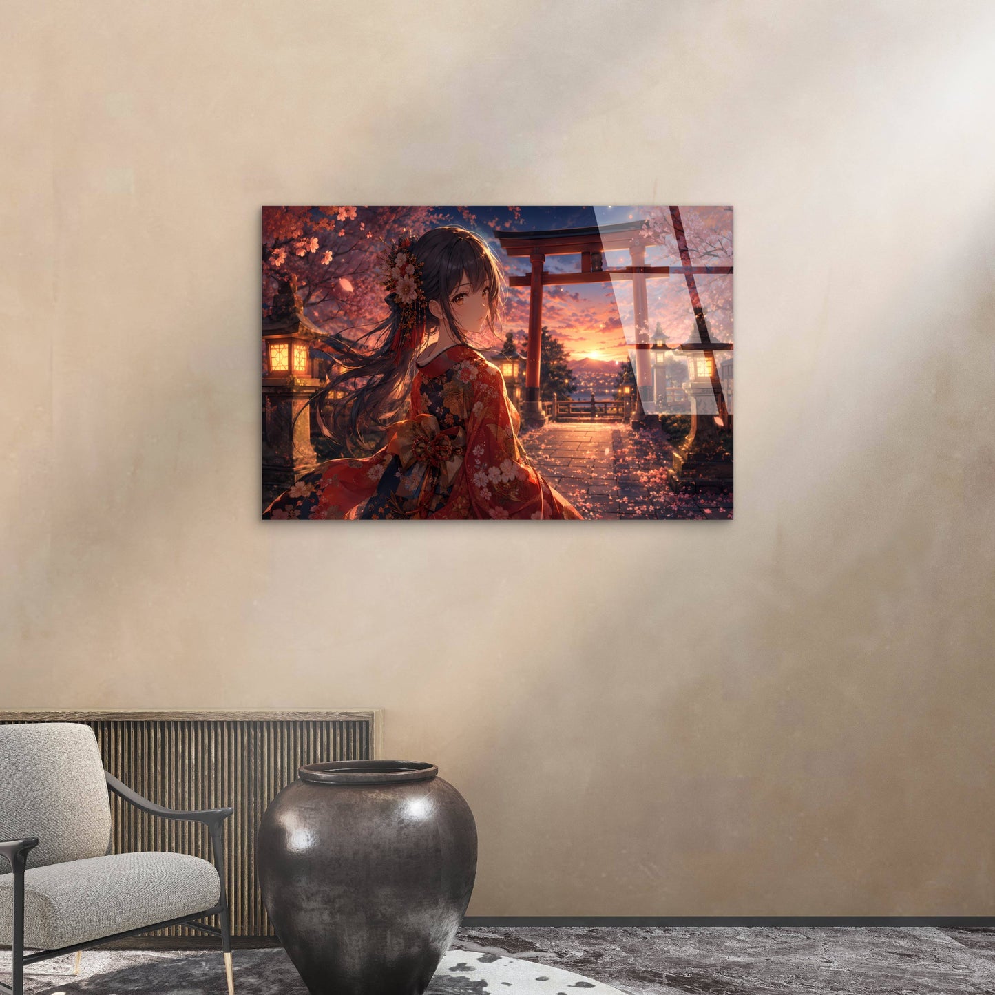 Anime Kimono Girl Torii Gate Acrylic Glass Printing Wall Art Australian Made Quality