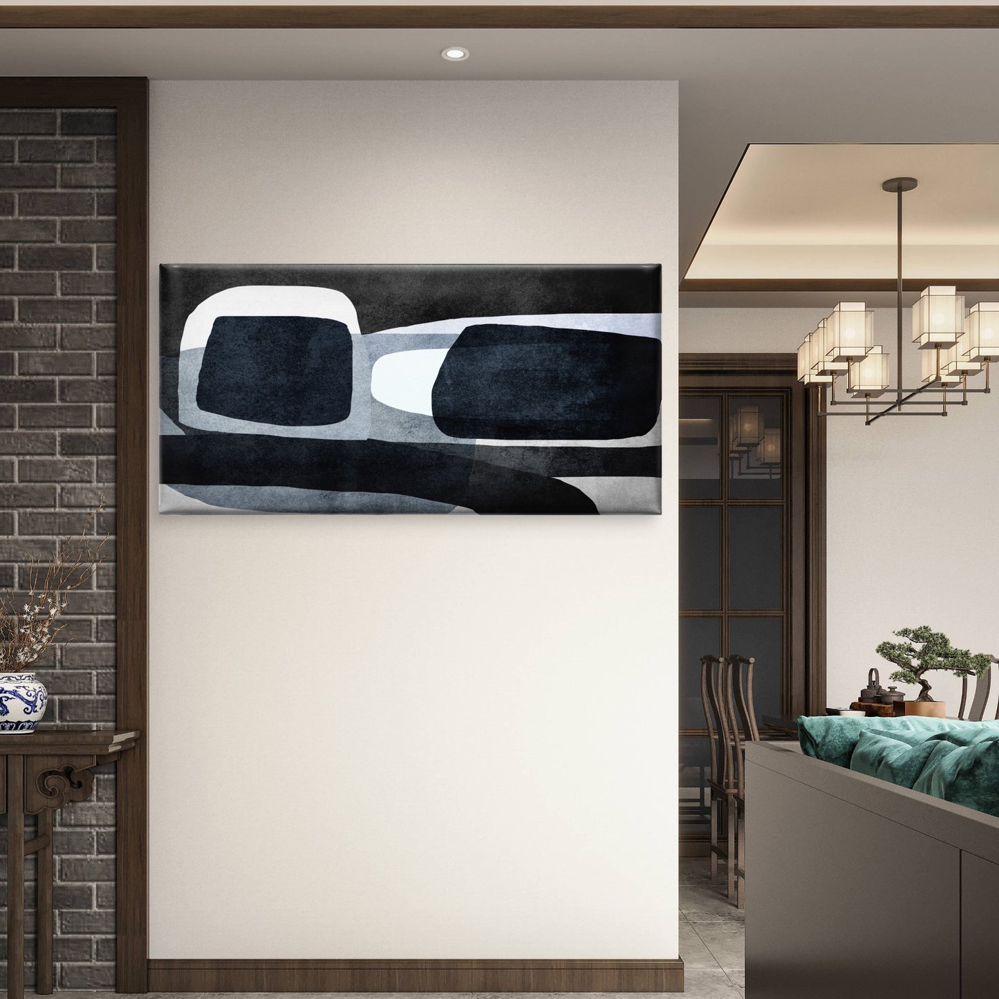 Minimalist Gray Retro Shape Wall Art Canvas Office Home Room Framed 120x60cm