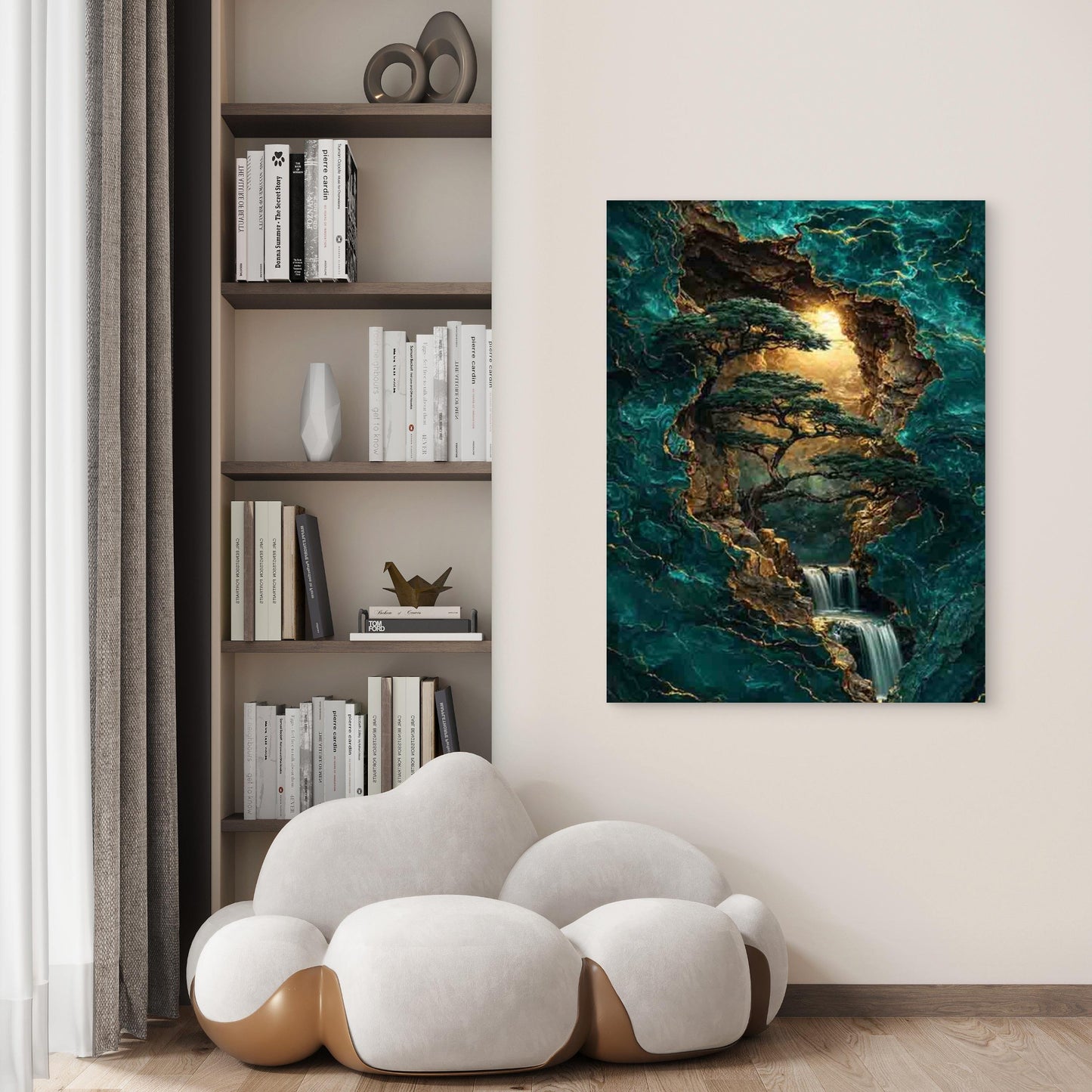 Mystical Cavern Waterfall 40x60cm Metal Print Ready to Hang