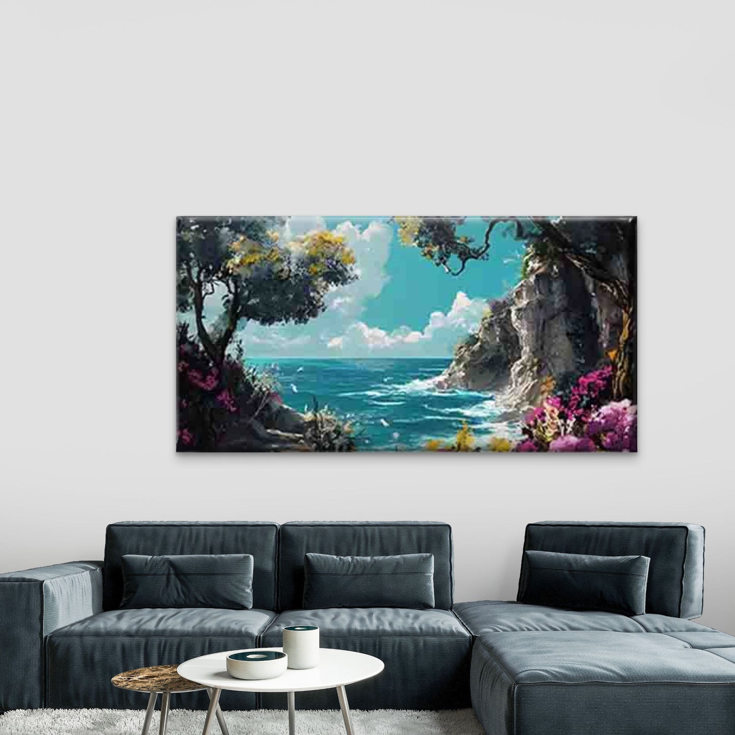 Coastal Mountain Landscape Wall Art Canvas Office Home Room Framed 120x60cm - Bella Home Decor