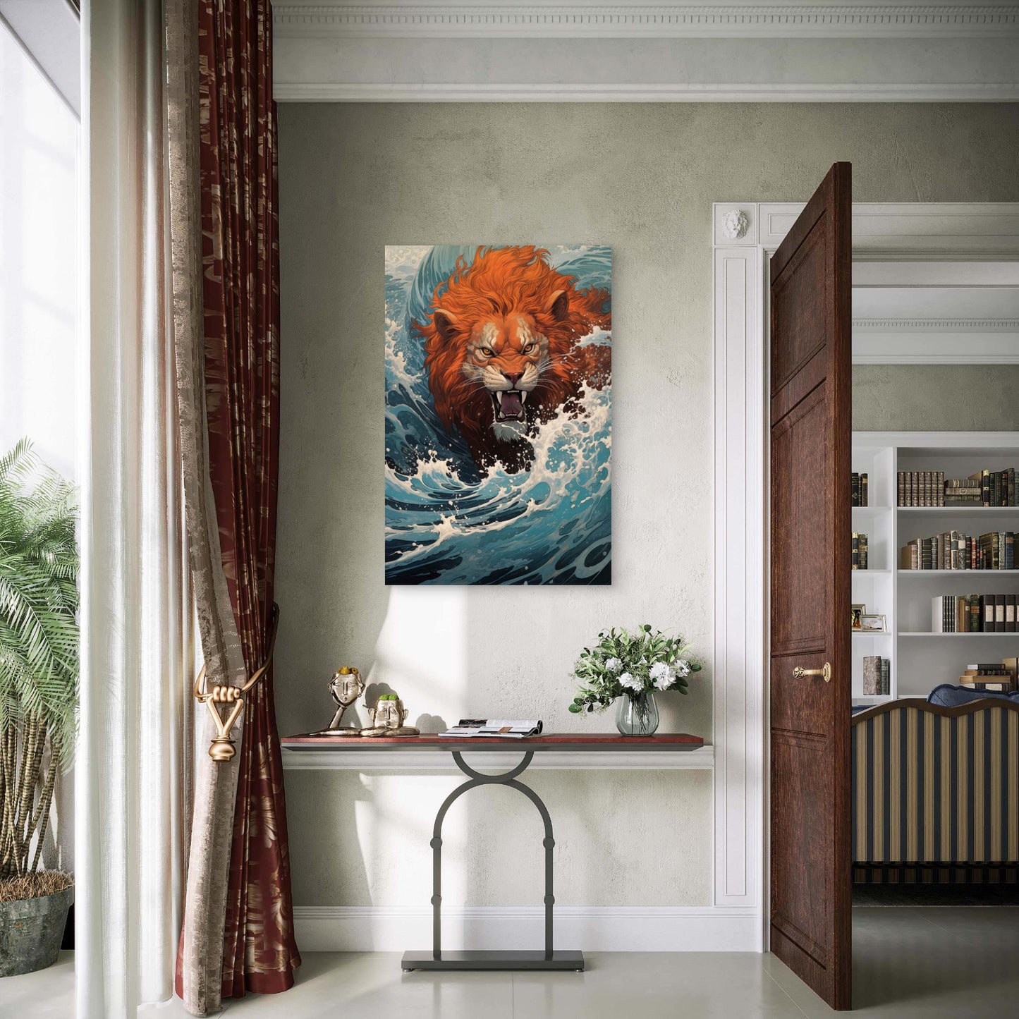 Lion Wild Animal Face Abstract 40x60cm Metal Print Ready to Hang