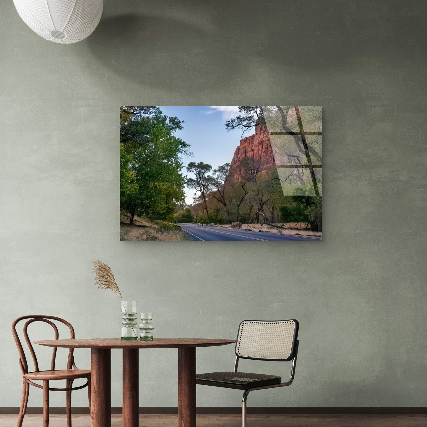 Road Winding Through Zion Canyon National Park Red Sandstone Cliffs Landscape United States Acrylic Glass Printing Wall Art Australian Made